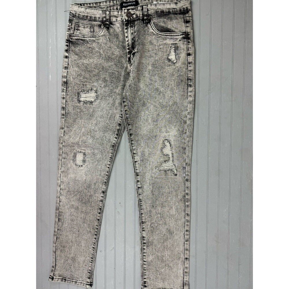 Riot Empire Size 34x32 Mens Jeans High Rise Black Marble Look Stretch Straight